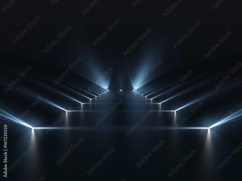 Futuristic dark podium with light and reflection background - obrazy, fototapety, plakaty 