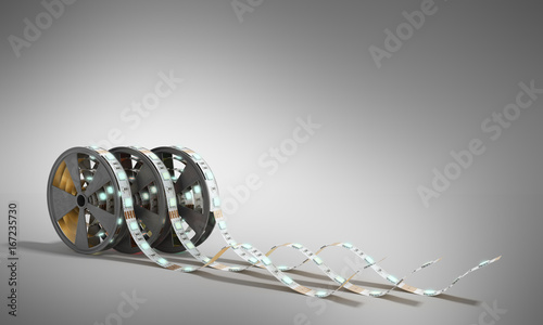 Diode strip Led lights tape in holder close-up 3d render on grey photo