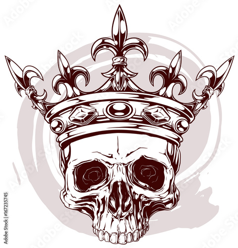 Graphic color human skull with king crown