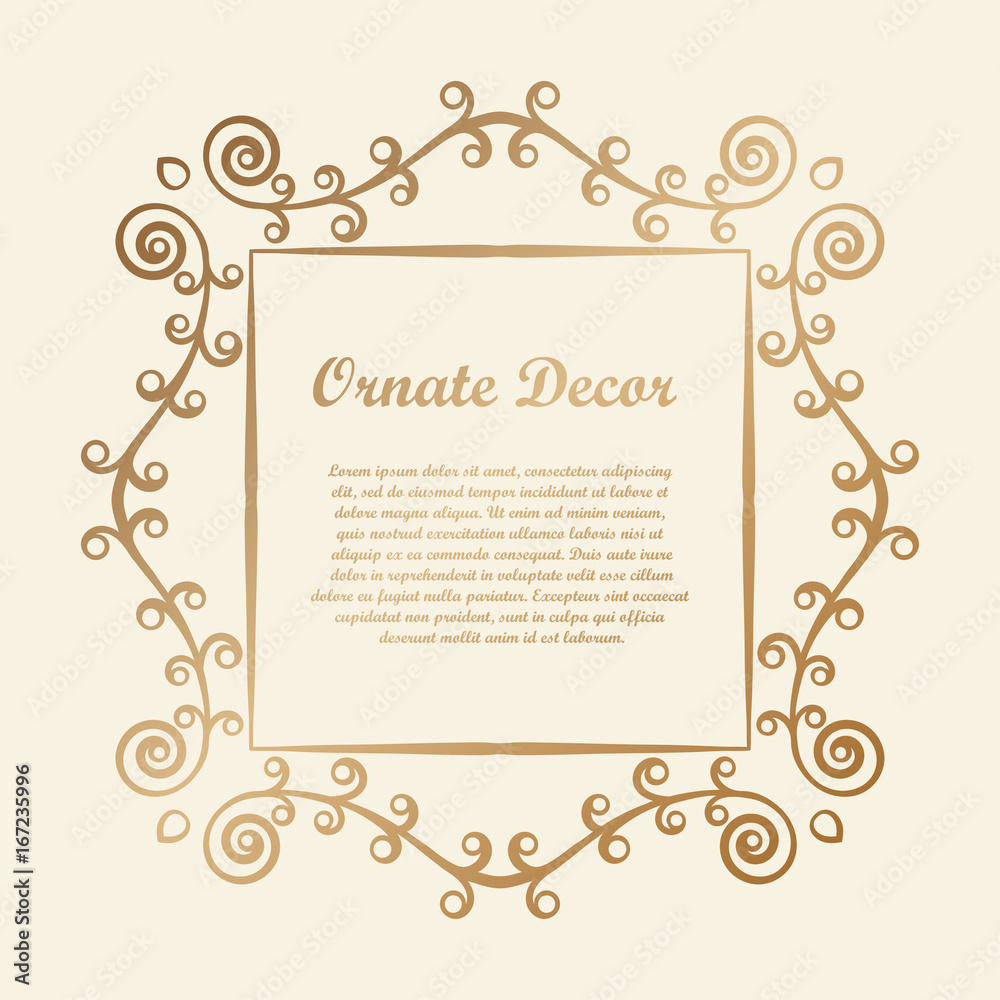 Vector decorative element for design. Frame template with place for text. Fine floral border. Lace decor. Elegant art for birthday and greeting card, wedding invitation.