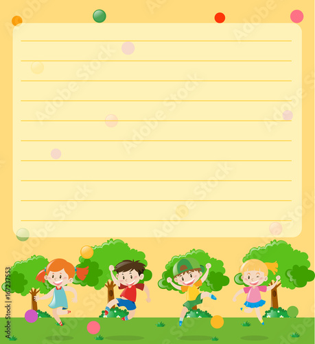 Line paper template with kids in park