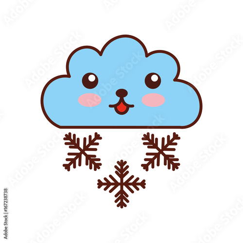 Beautiful fantasy cloud with snowflakes kawaii character vector illustration design