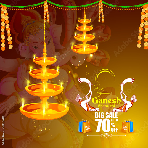 Lord Ganpati on Ganesh Chaturthi sale promotion advertisement background