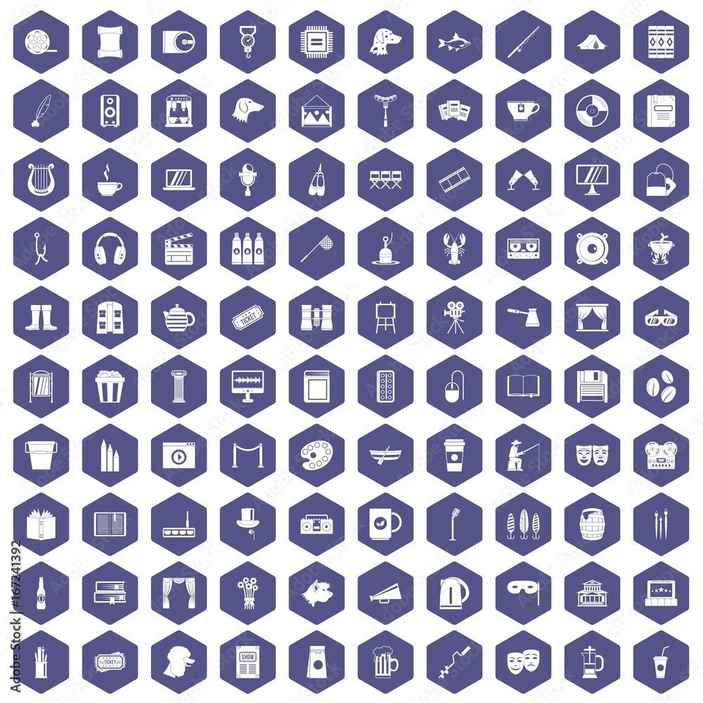 100 leisure icons hexagon purple 100 leisure icons hexagon purple