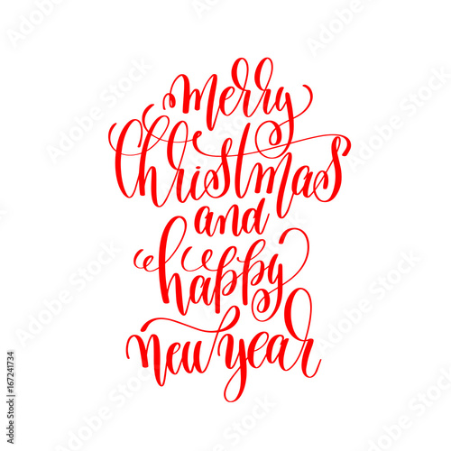 merry christmas and happy new year - red hand lettering inscript