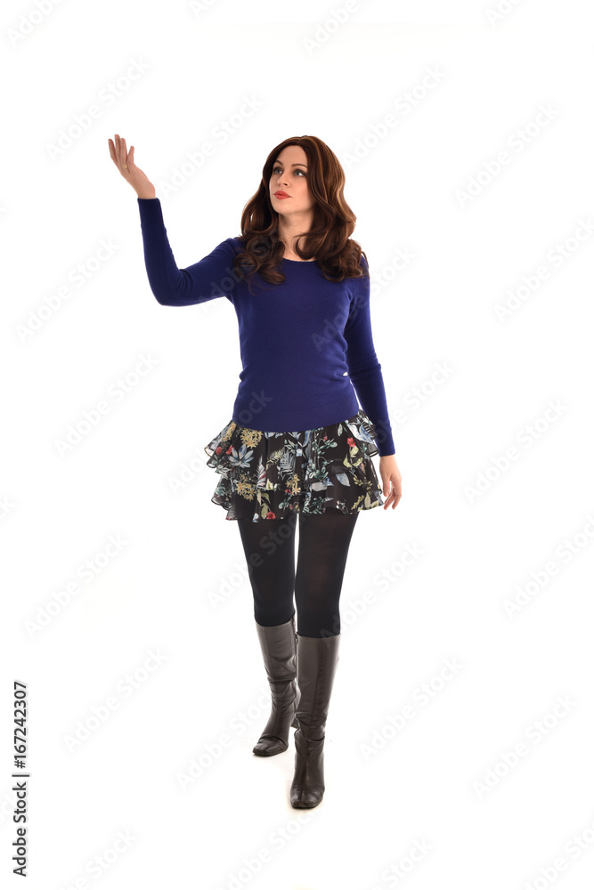full length portrait of brunette girl wearing casual modern clothes, standing pose, isolated against white background. full length portrait of brunette girl wearing casual modern clothes, standing pose, isolated against white background.