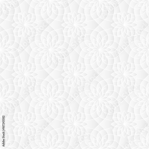 Neutral white texture. Abstract geometric background with 3d carving effect. Vector seamless repeating pattern.