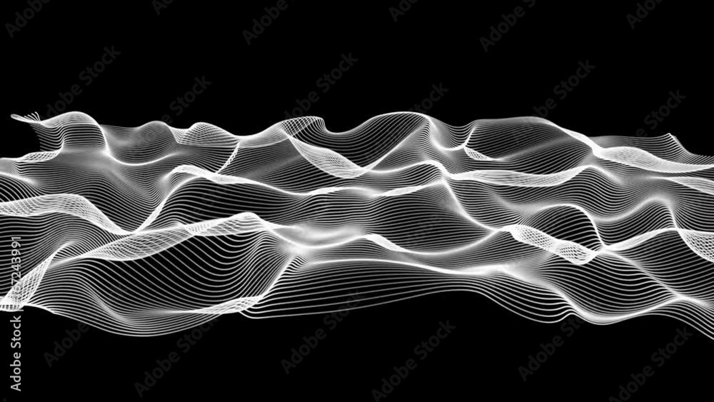 white abstract waves on black background - surface made of lines