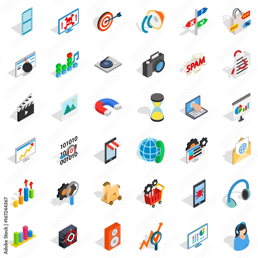 Web progress icons set, isometric style Web progress icons set, isometric style