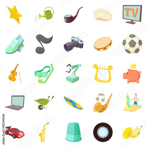 Interests icons set, cartoon style