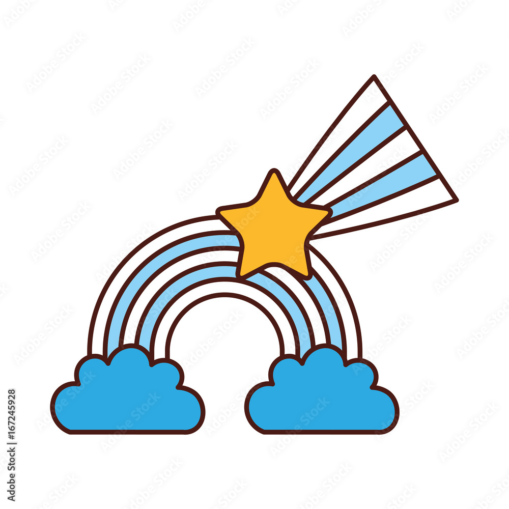Beautiful fantasy cloud with rainbows and star vector illustration design Beautiful fantasy cloud with rainbows and star vector illustration design