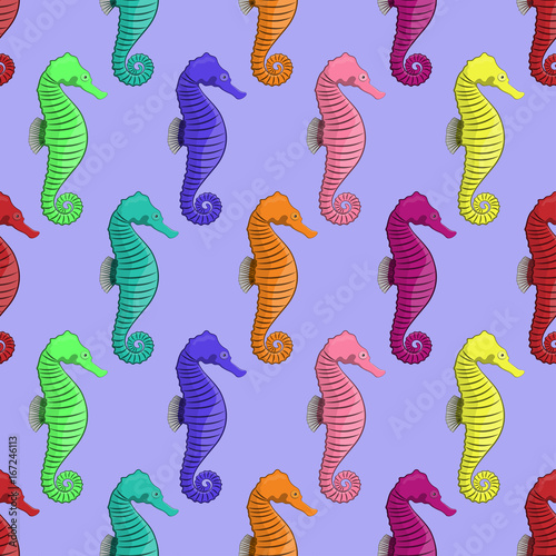 Seamless pattern with sea horse  in cartoon style. Image for wrapping paper. Vector illustration