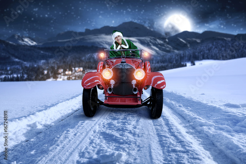santa claus car and winter 