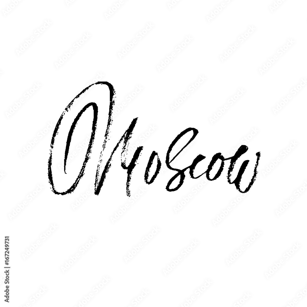 Moscow, Russia. City typography lettering design. Hand drawn modern dry brush calligraphy. Isolated vector illustration. Moscow, Russia. City typography lettering design. Hand drawn modern dry brush calligraphy. Isolated vector illustration.