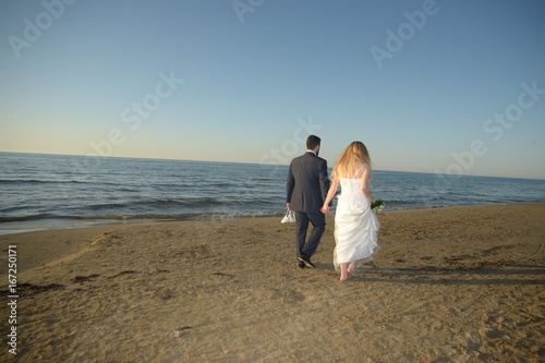 Couple just married on the beach