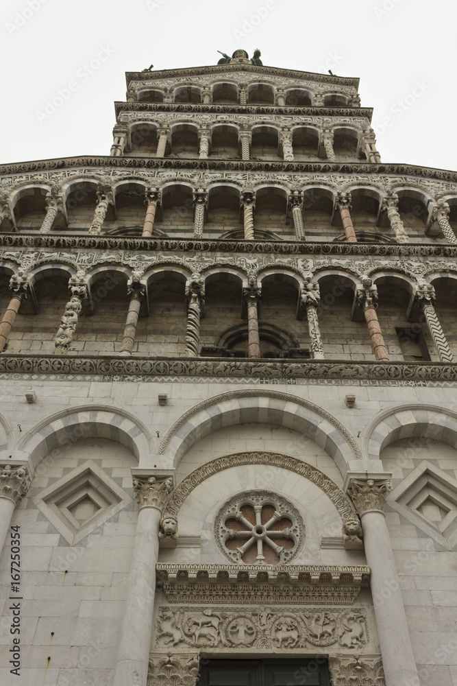 LUCCA, ITALY - AUGUST 15 2015: San Michele Church facade in Lucca, Italy