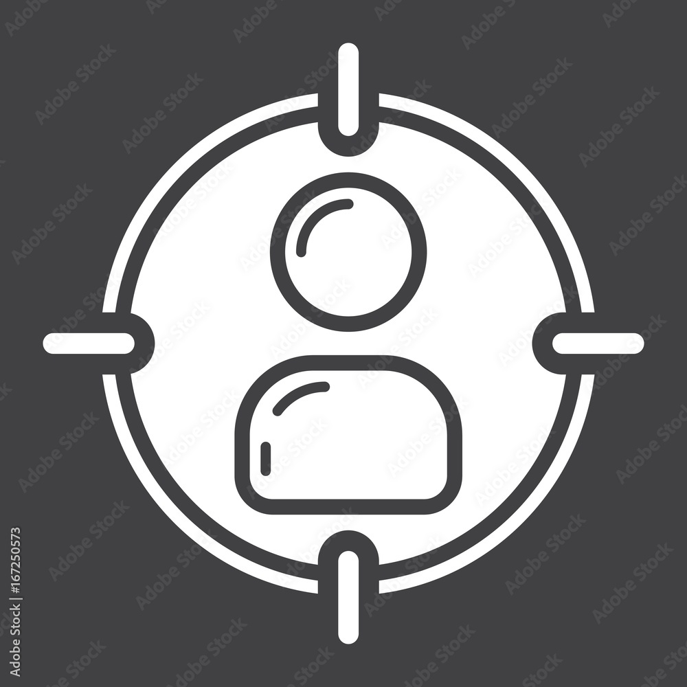 Obraz premium Target audience glyph icon, seo and development, vector graphics, a solid pattern on a black background, eps 10.