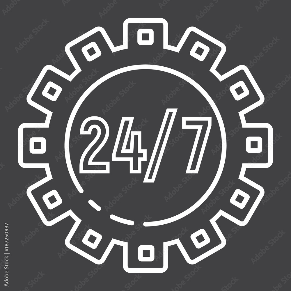 Technical support line icon, seo and development, gear sign vector graphics, a linear pattern on a black background, eps 10. Technical support line icon, seo and development, gear sign vector graphics, a linear pattern on a black background, eps 10.