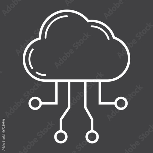 Cloud computing line icon, seo and development, cloud sign vector graphics, a linear pattern on a black background, eps 10.