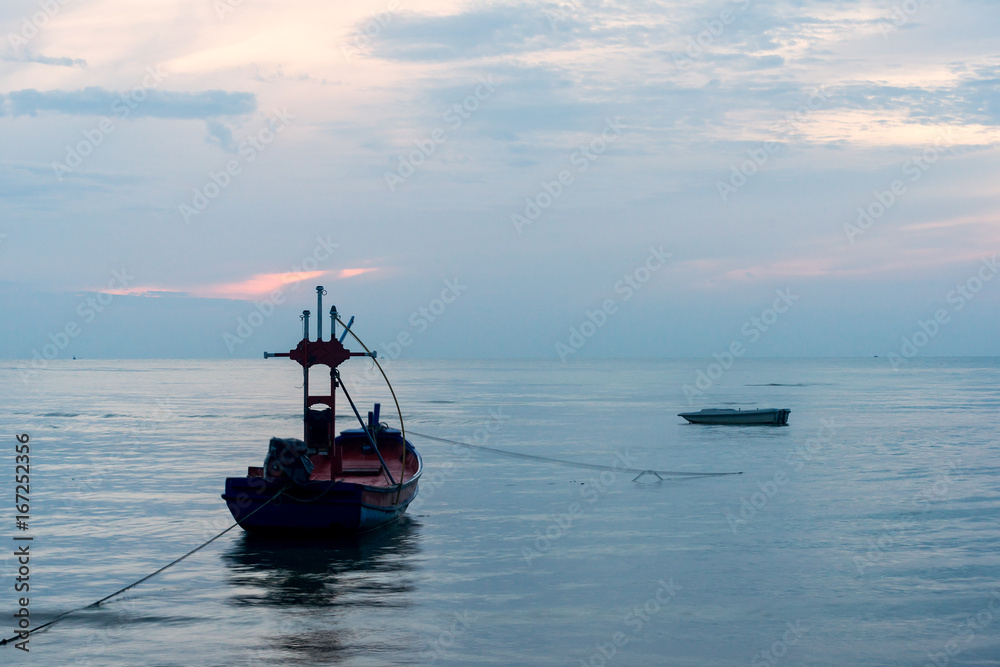 Morning light with fishing boat Morning light with fishing boat