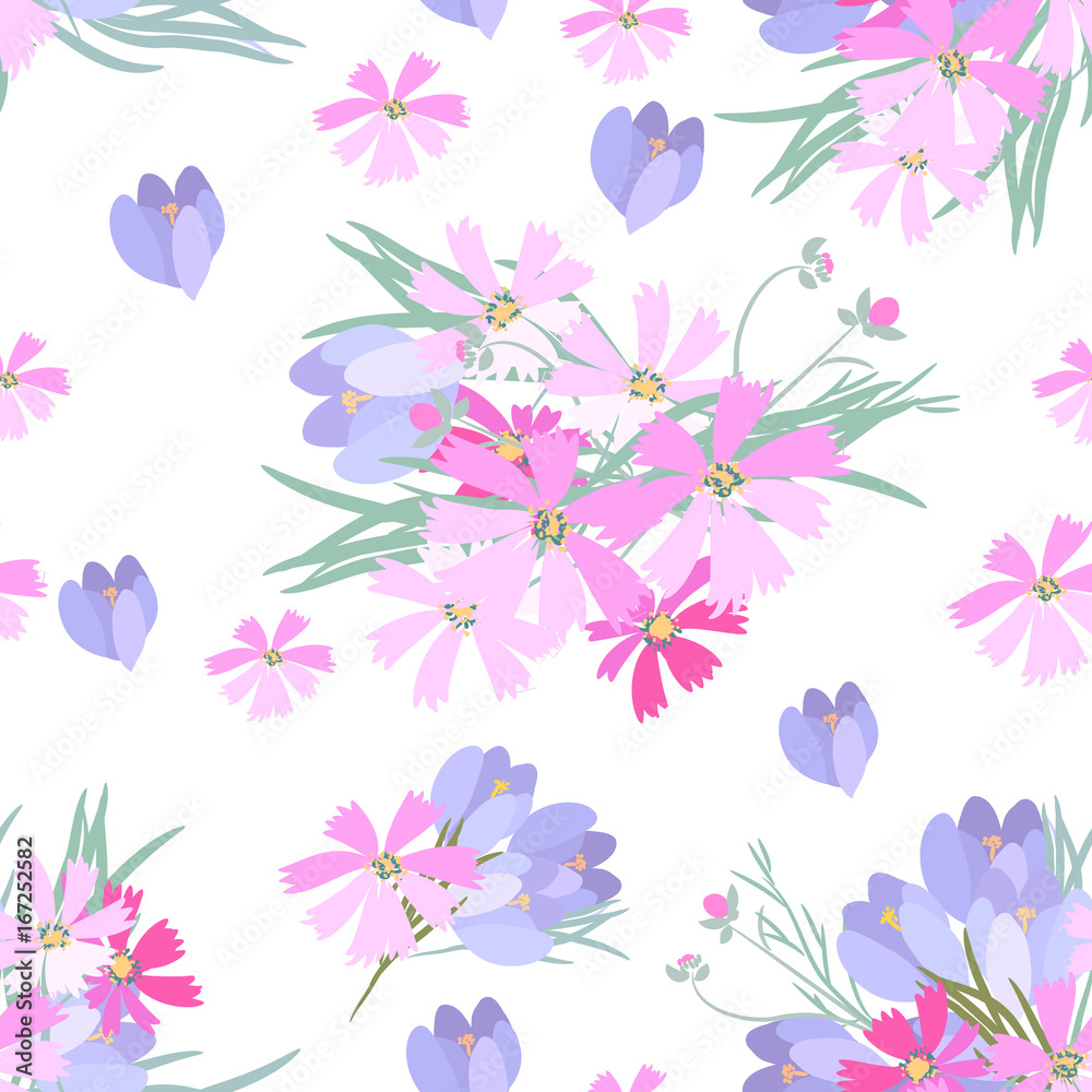 Retro style Illustration with flowers