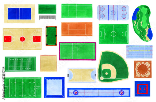 Sport fields watercolor set