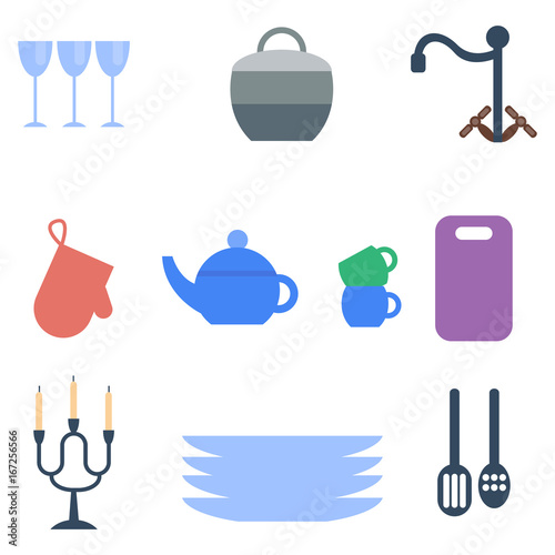 Set of kitchen utensils food kitchenware cooking battery domestic tableware vector illustration
