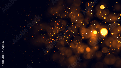 Gold abstract bokeh background. real backlit dust particles with real lens flare.