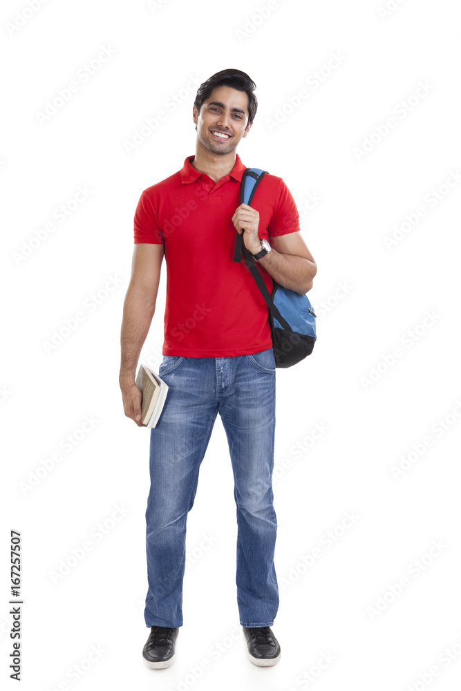 Portrait of a college student smiling Portrait of a college student smiling