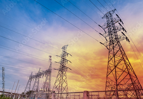 Electricity power station over blue with cloud sky