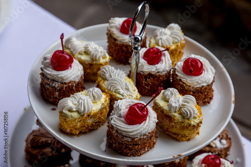 Sweet dessert. Plate with cupcake