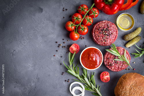 Ingredients for making hamburger