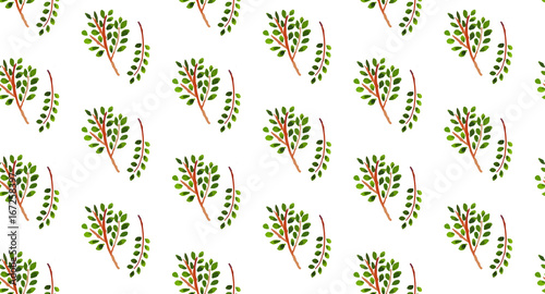Watercolor Leaves and Branches Seemless Pattern
