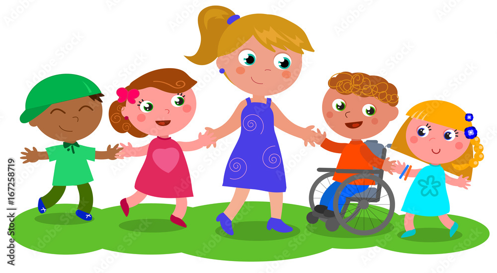 Woman with group of children vector