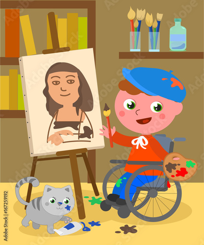 Disabled painter studio vector photo