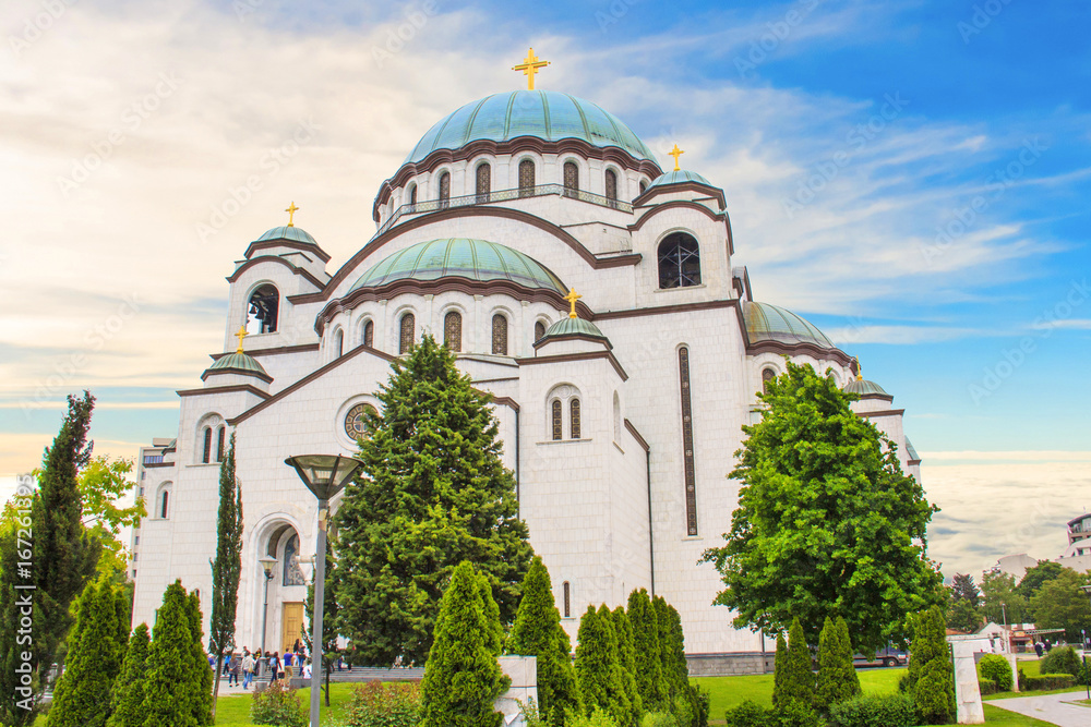 Beautiful view of the temple of St. Sava in Belgrade, Serbia on a sunny say