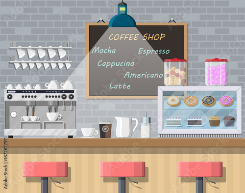 Interior of coffee shop, pub, cafe or bar.