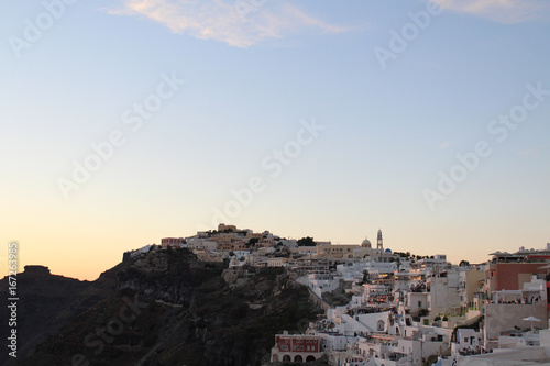 Early Morning Sunrise City Skyline of Santornini, Greece