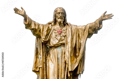 Old Jesus Christ golden statue isolated over white background