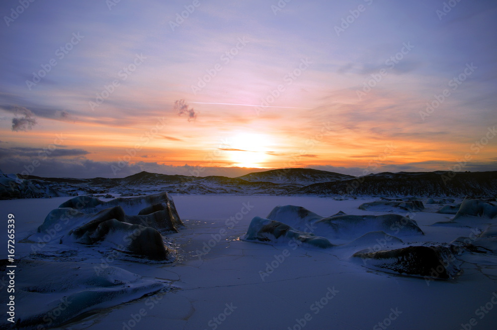Puesta de sol en Svínafellsjökull