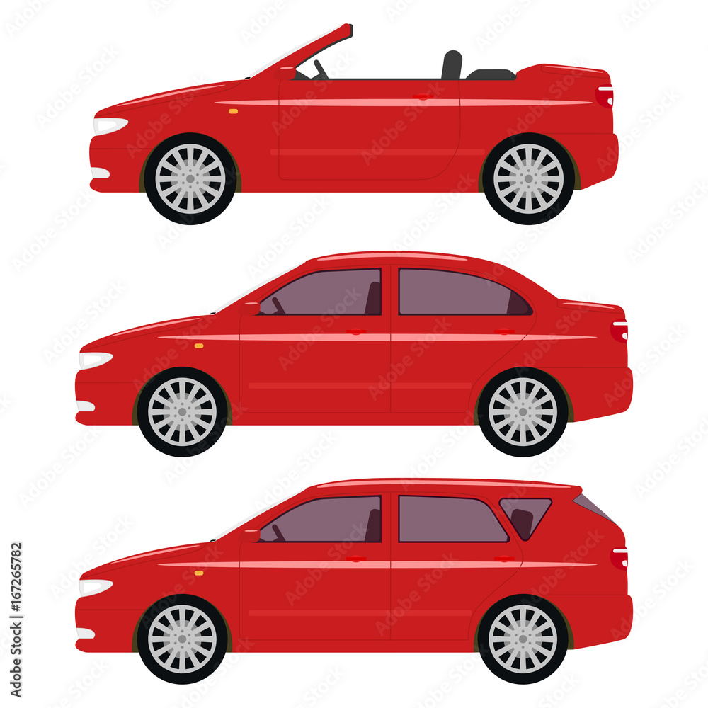 Vector illustration of a set of cartoon red cars