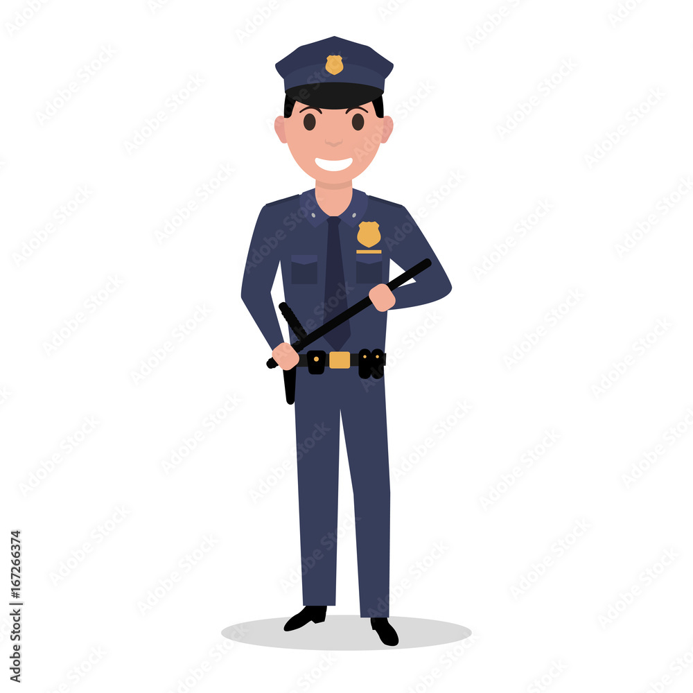 Vector cartoon policeman in uniform police baton