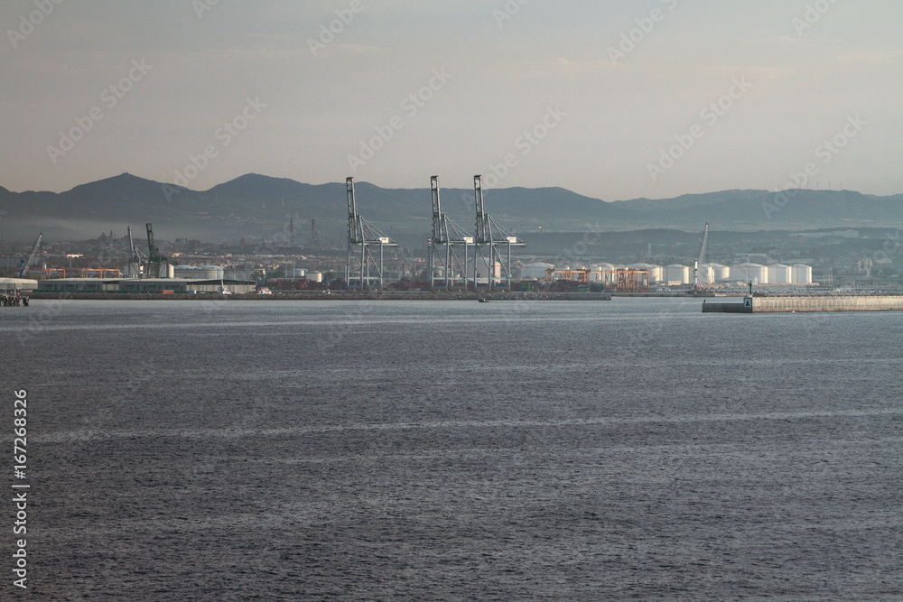 Cargo port on sea coast. Tarragona, Spain