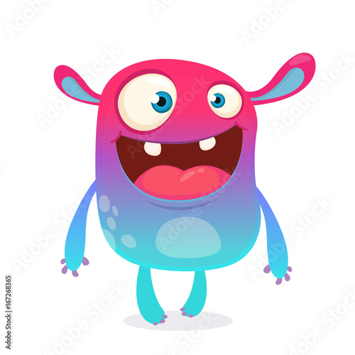 Cool cartoon alien. Purple and pink bizarre colorful alien monster for Halloween. Vector illustration