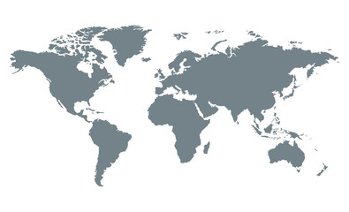 World map vector, isolated on white background. Flat Earth, gray map template for web site pattern, anual report, inphographics. Globe similar worldmap icon. Travel worldwide, map silhouette backdrop.