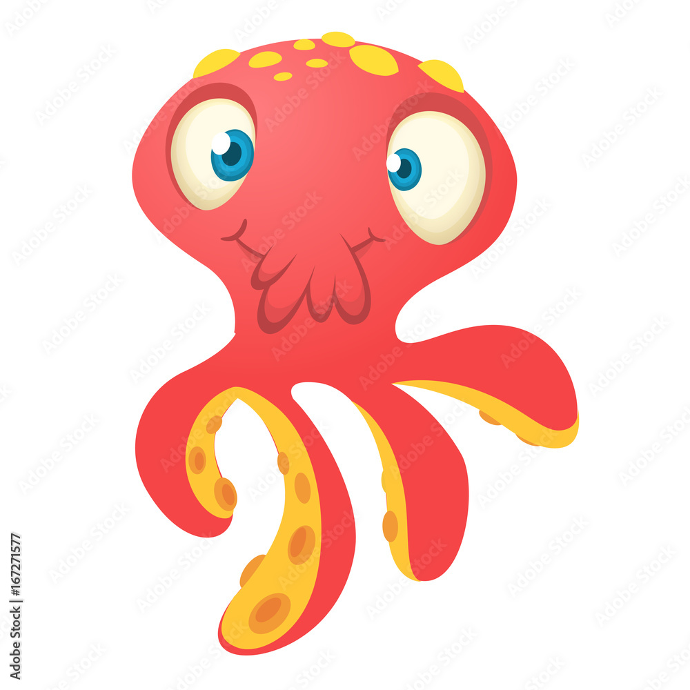 Obraz premium Cute red octopus cartoon. Vector isolated