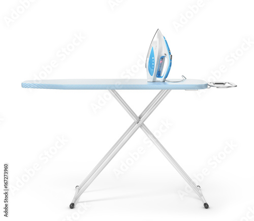 Photo Iron on ironing board on a white background background