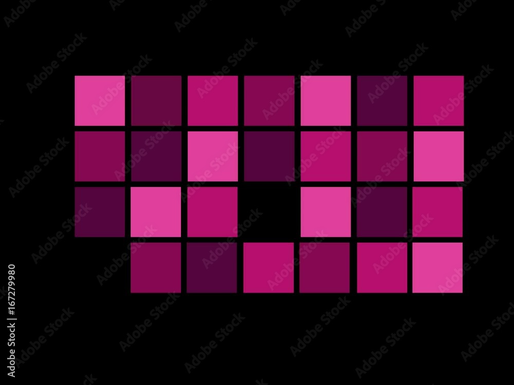 Animierte Pink Karos die nacheinander aus dem Bild fliegen