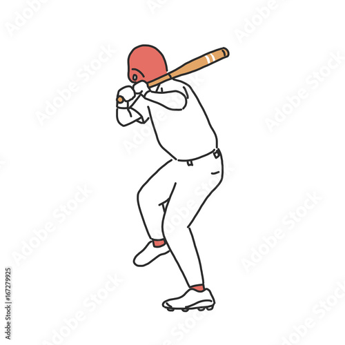 Baseball player and softball player, line drawing. hand drawn. vector illustration.
