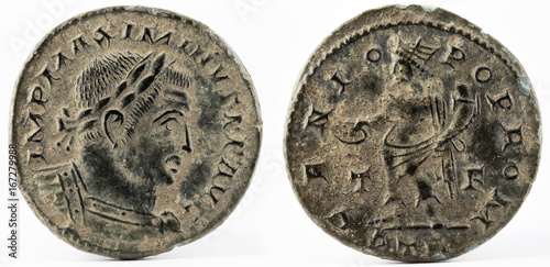 Ancient Roman copper coin of Galerius Maximianus. photo